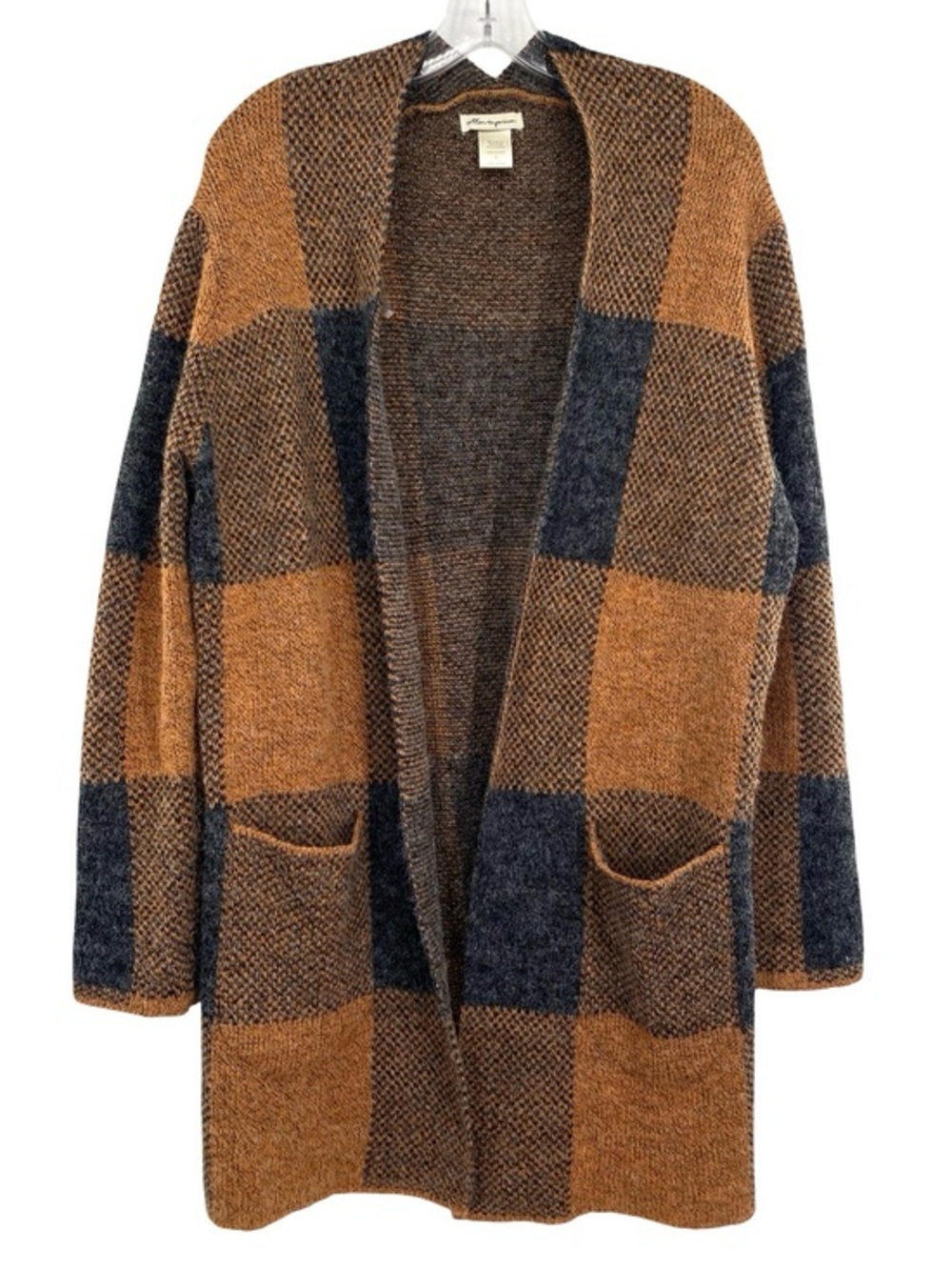 Cotton Emporium Buffalo Plaid Open Front Long Cardigan Sweater Large